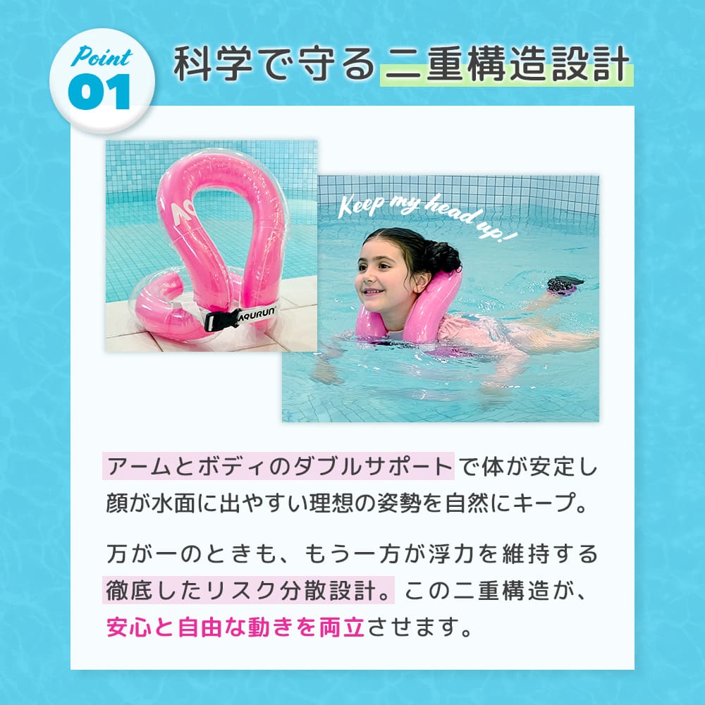 AQURUN リングベスト 着る浮き輪 水泳補助具 子供用
