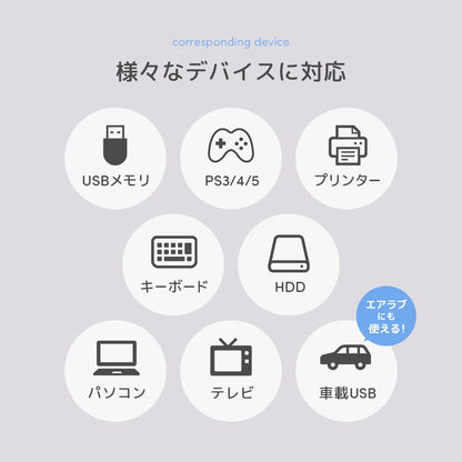 エアラブ対応 | USB延長ケーブル2m white 5V3A