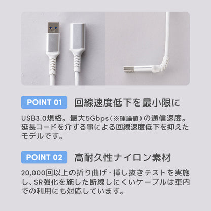 エアラブ対応 | USB延長ケーブル2m white 5V3A